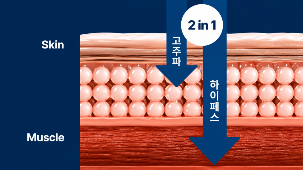 고주파와 하이페스가 피부층과 근육층에 동시에 작용하는 2 in 1 원리