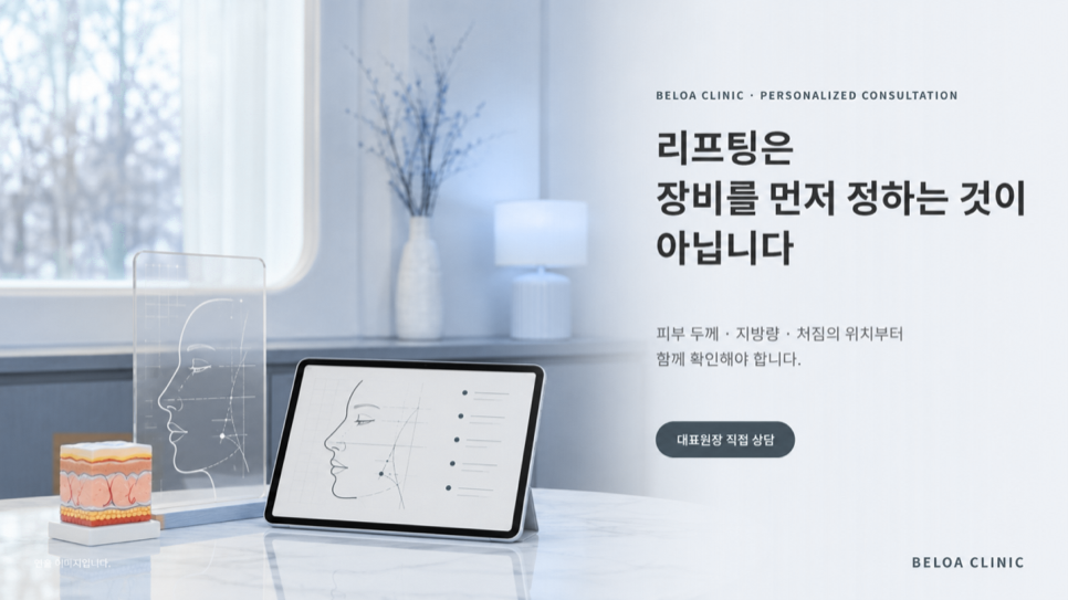 피부 두께·지방량·처짐 위치를 함께 확인하는 맞춤 상담을 표현한 이미지